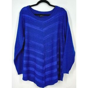 Blue Shimmer Knit Sweater Size 3X Asymmetric Hem Tunic Top Y2k Glam Statement